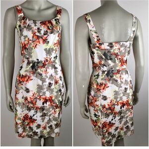 Banana Republic Floral Sleeveless Cotton Silk Orange Grey Dress Size 2